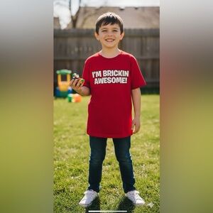 Stanley Stella logo I’m bricking Awsome! boy 7/8‎ Y T-shirt Red Top Short sleeve